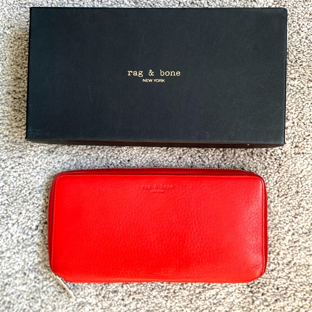Rag and Bone Crimson Zip Around Leather Wallet